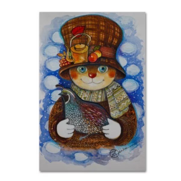 Oxana Ziaka 'Autumn Cat With Quail' Canvas Art, 22x32, Trademark Fine Art, Mfr#: ALI11561-C2232GG